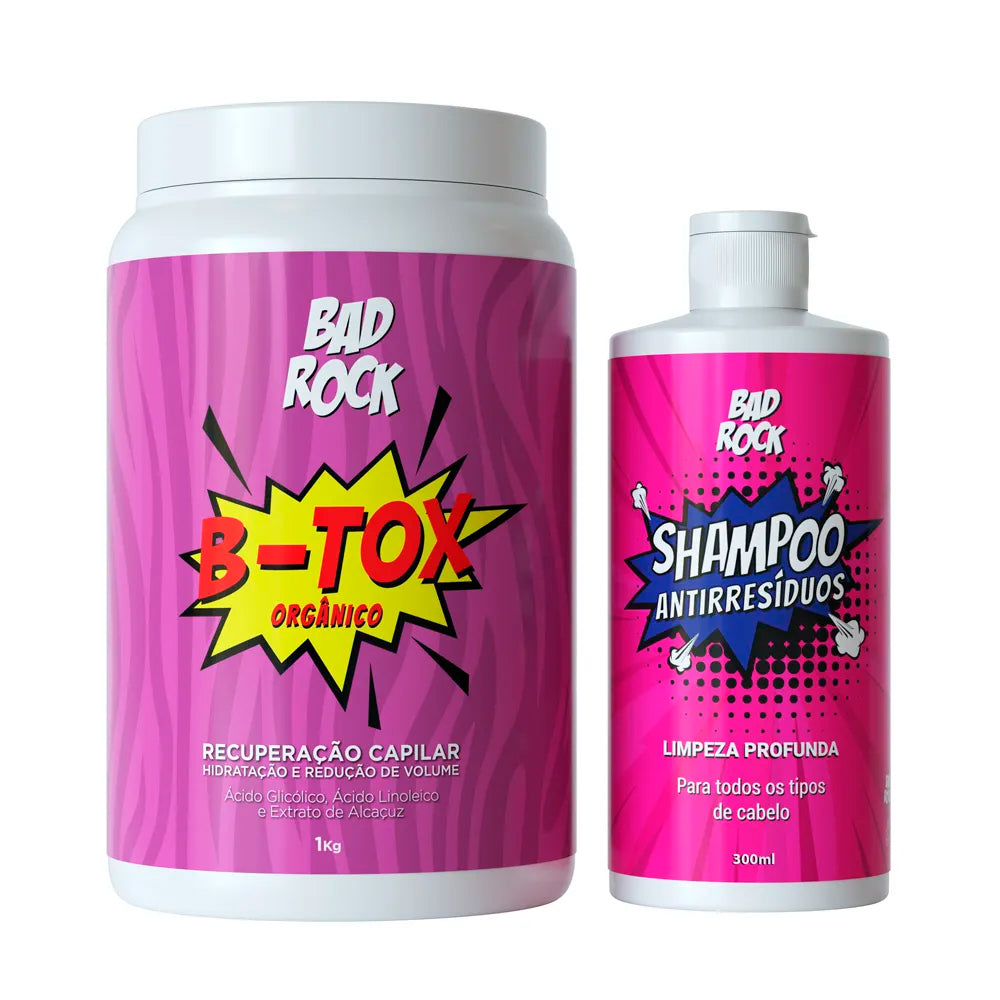Kit Shampoo Antirresíduos + B-tox Orgânico Bad Rock 1kg