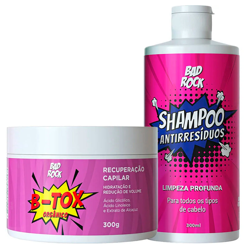 Kit Shampoo Antirresíduos + B-tox Orgânico Bad Rock 300g