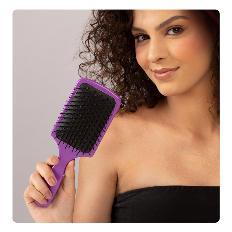 Escova De Cabelo Raquete Almofadada Roxa Profissional Beleza