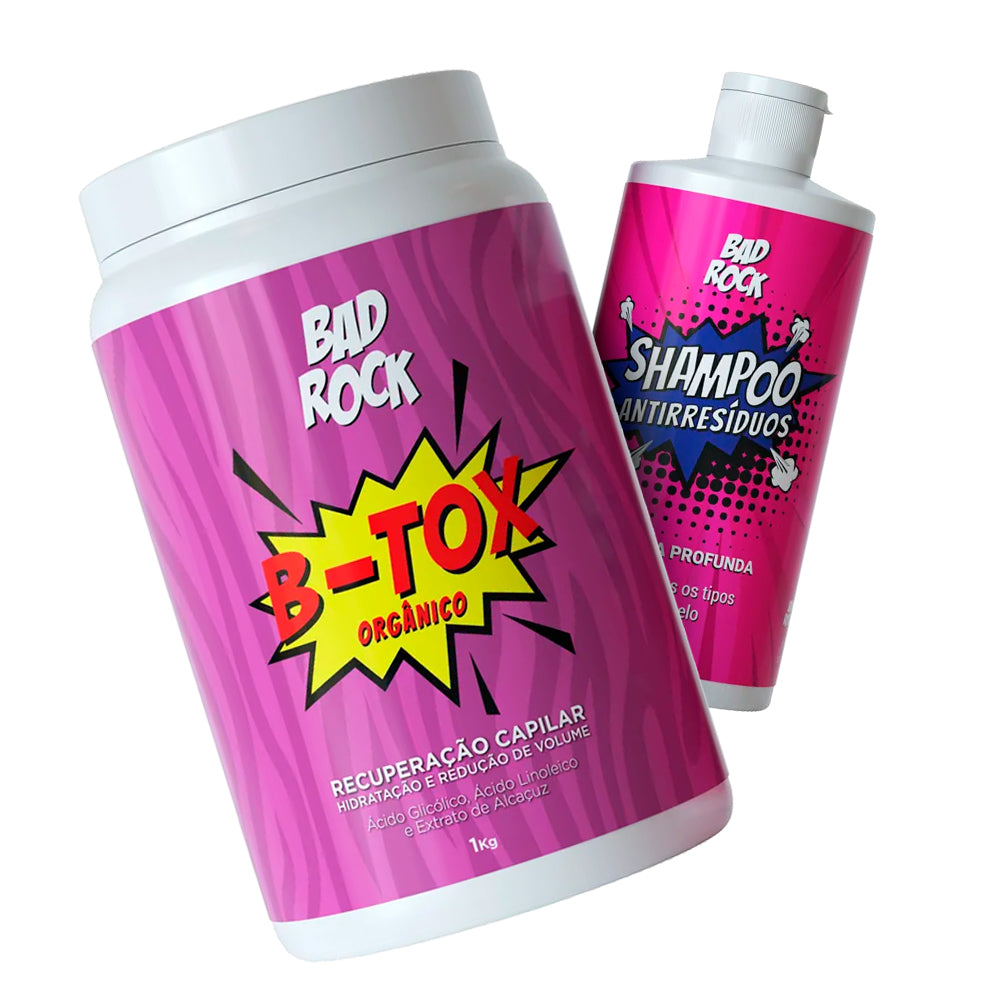 Kit Shampoo Antirresíduos + B-tox Orgânico Bad Rock 1kg