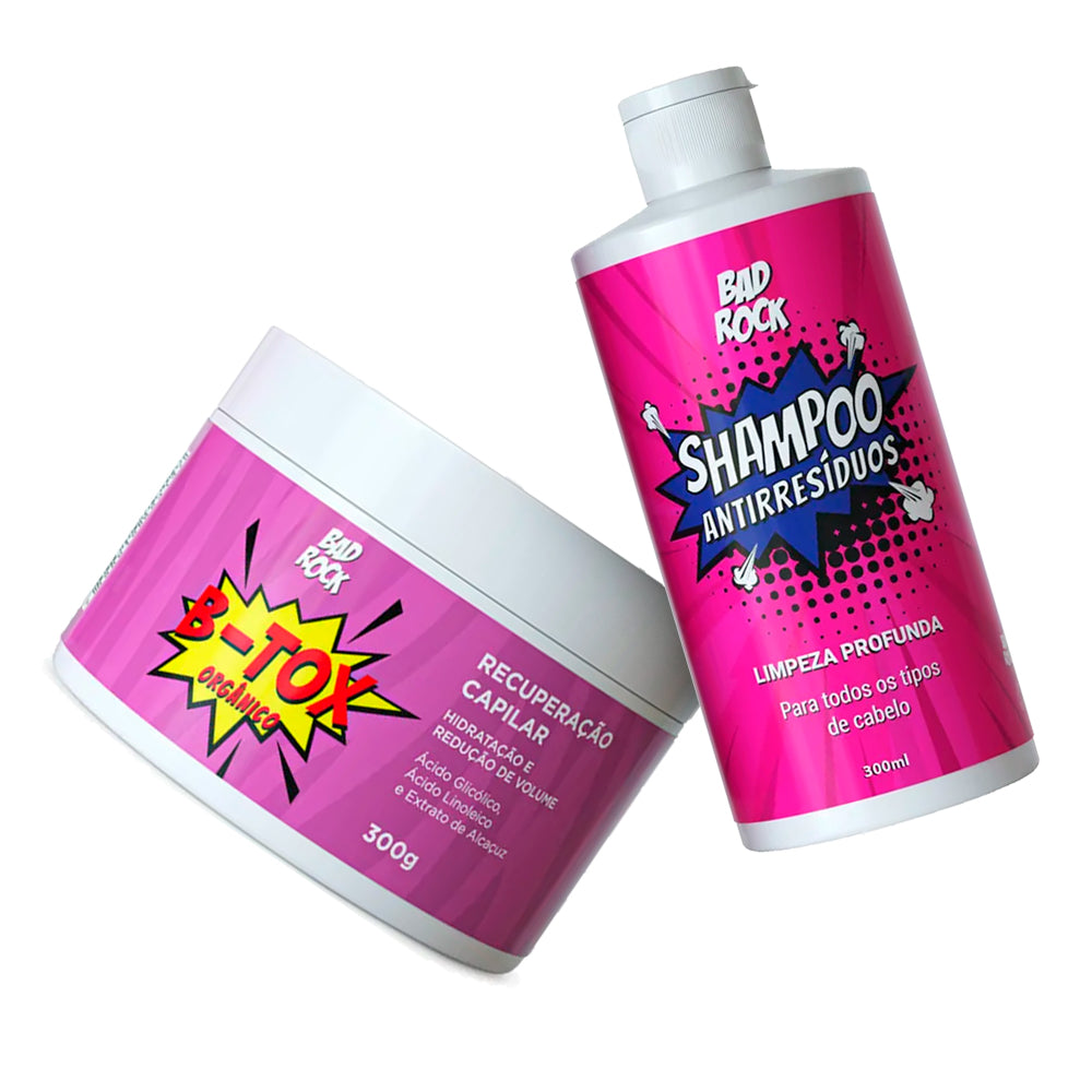 Kit Shampoo Antirresíduos + B-tox Orgânico Bad Rock 300g