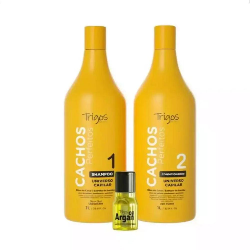 Kit Cachos Shampoo + Cond Litro + Óleo Trigos da Terra 10ml