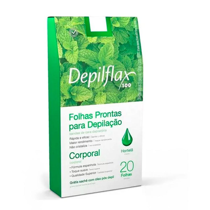 Folhas Prontas Corporal Hortela Depilflax 20 Unidades