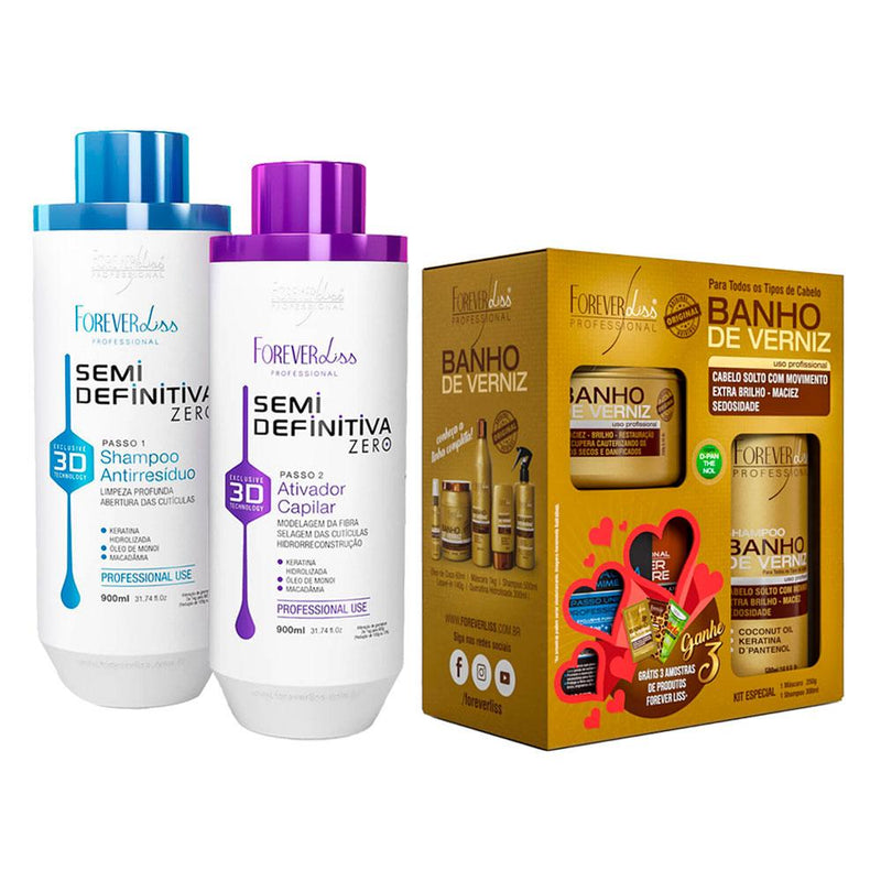 Forever Liss Semi Definitiva 3d 2x900ml + Kit Especial Banho De Verniz