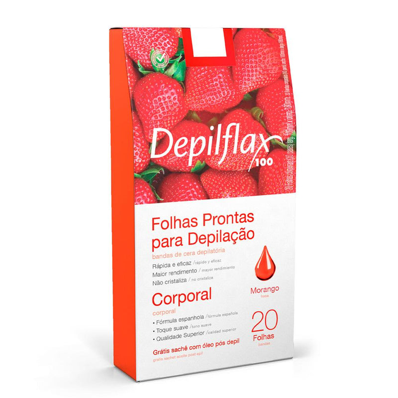 Folhas Prontas Corporal Morango Depilflax 20 Unidades