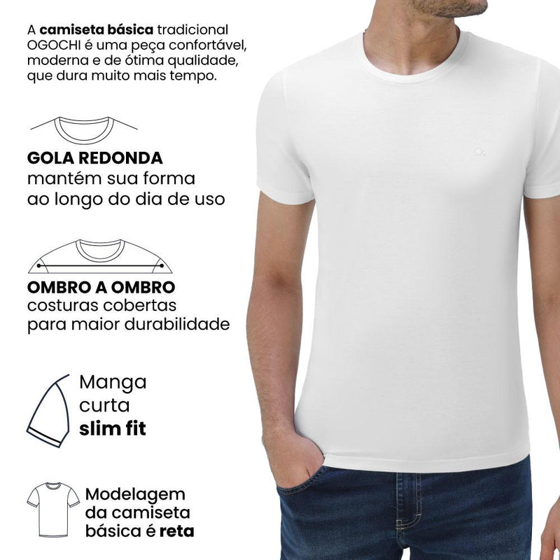 Camiseta Básica Slim Fit Gola Redonda Branca G Ogochi