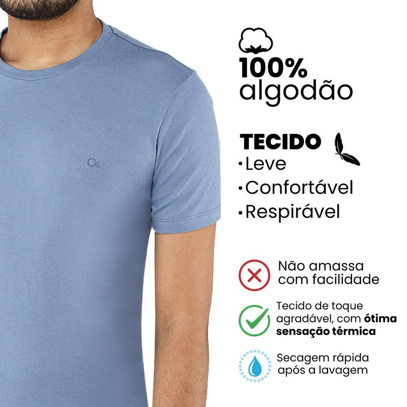 Camiseta Básica Slim Fit Gola Redonda Azul Royal M Ogochi