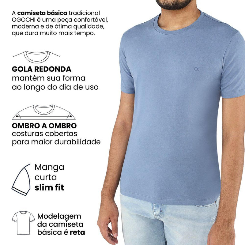 Camiseta Básica Slim Fit Gola Redonda Azul Royal GG Ogochi