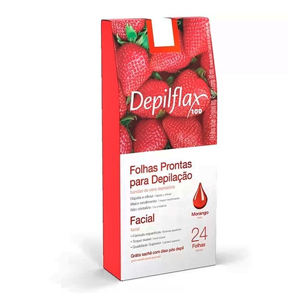 Folhas Prontas Facial Morango Depilflax 24 Unidades