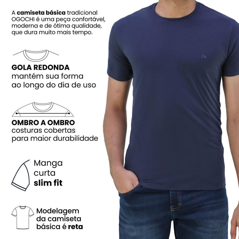 Camiseta Ogochi Básica Slim Fit Gola Redonda Azul XG