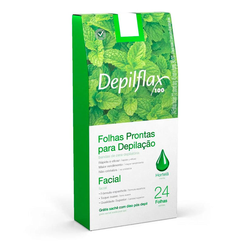 Folhas Prontas Facial Hortela Depilflax 24 Unidades