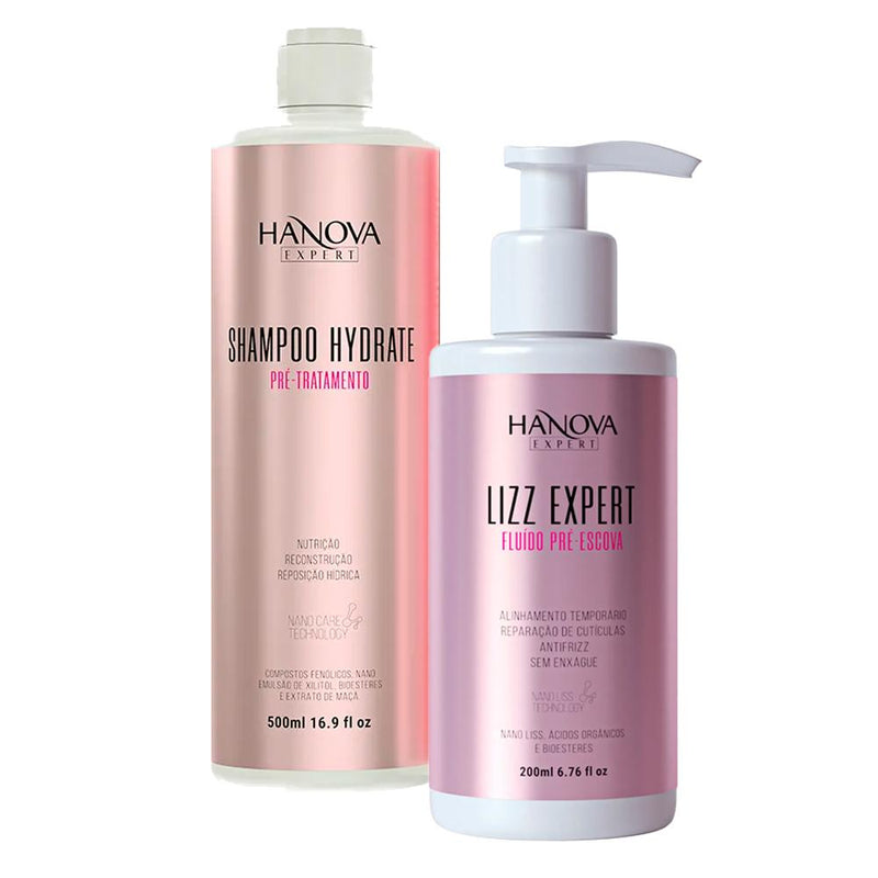 Kit Shampoo Hydrate 500ml + Fluido Lizz Expert Hanova 200ml